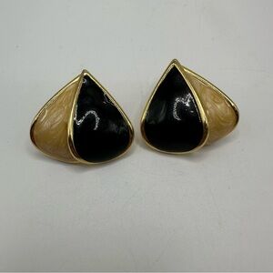 Vintage Monet Black and Cream Earrings
